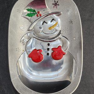 New Gorham Christmas in Color Snowman Tray Silver Metal and Enamel Holiday Tray
